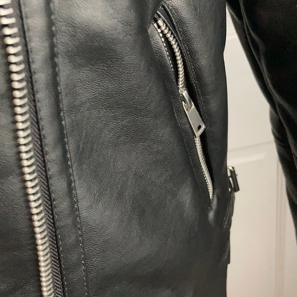 LAST ONE - L - Black Faux Leather Moto Jacket Sherpa Lined - Picture 14 of 16